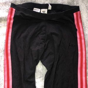 Adidas Black Leggings with Pink and Orange Stripe